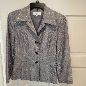 Parallel silver silk jacket, with stitch pattern, fancy buttons, size Petite 6